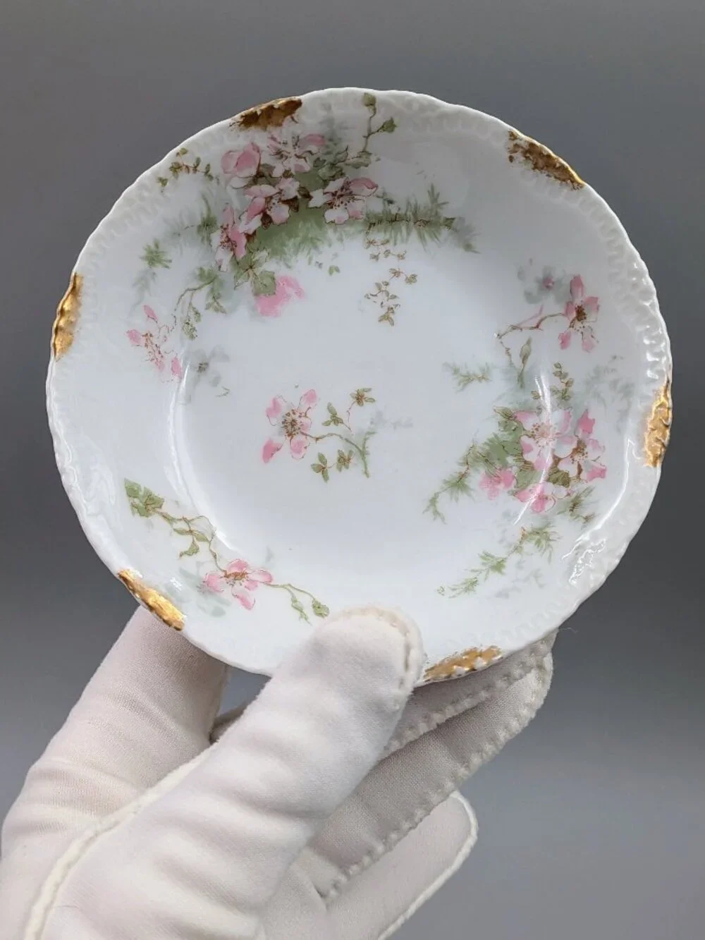 Set of 4 Antique Theodore Haviland Limoges Berry Bowls - Pink Floral Pattern